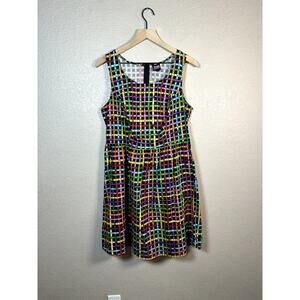 Retrolicious Measuring Tape Print Rainbow Teacher Fit and Flare Dress 1X